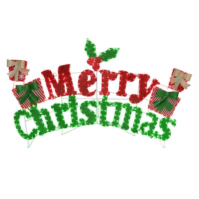 VEIKOUS 6FT Merry Christmas Sign with LED Lights, 2-in-1 Hanging or Freestanding Outdoor/Indoor LED Wall Sign Decor