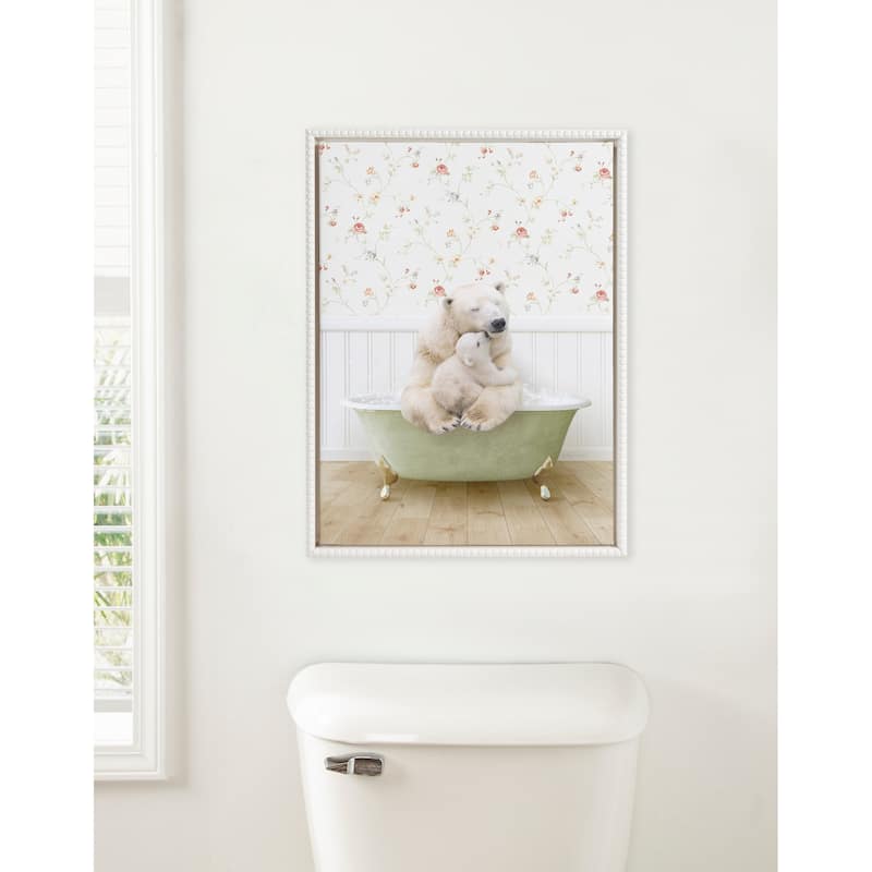 Sylvie Beaded Mother Baby Polar Bear Bath Frame Canvas by Amy Peterson