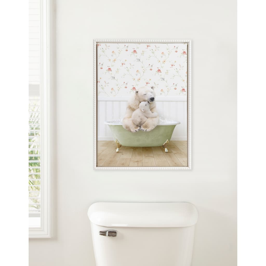 Sylvie Beaded Mother Baby Polar Bear Bath Frame Canvas by Amy Peterson
