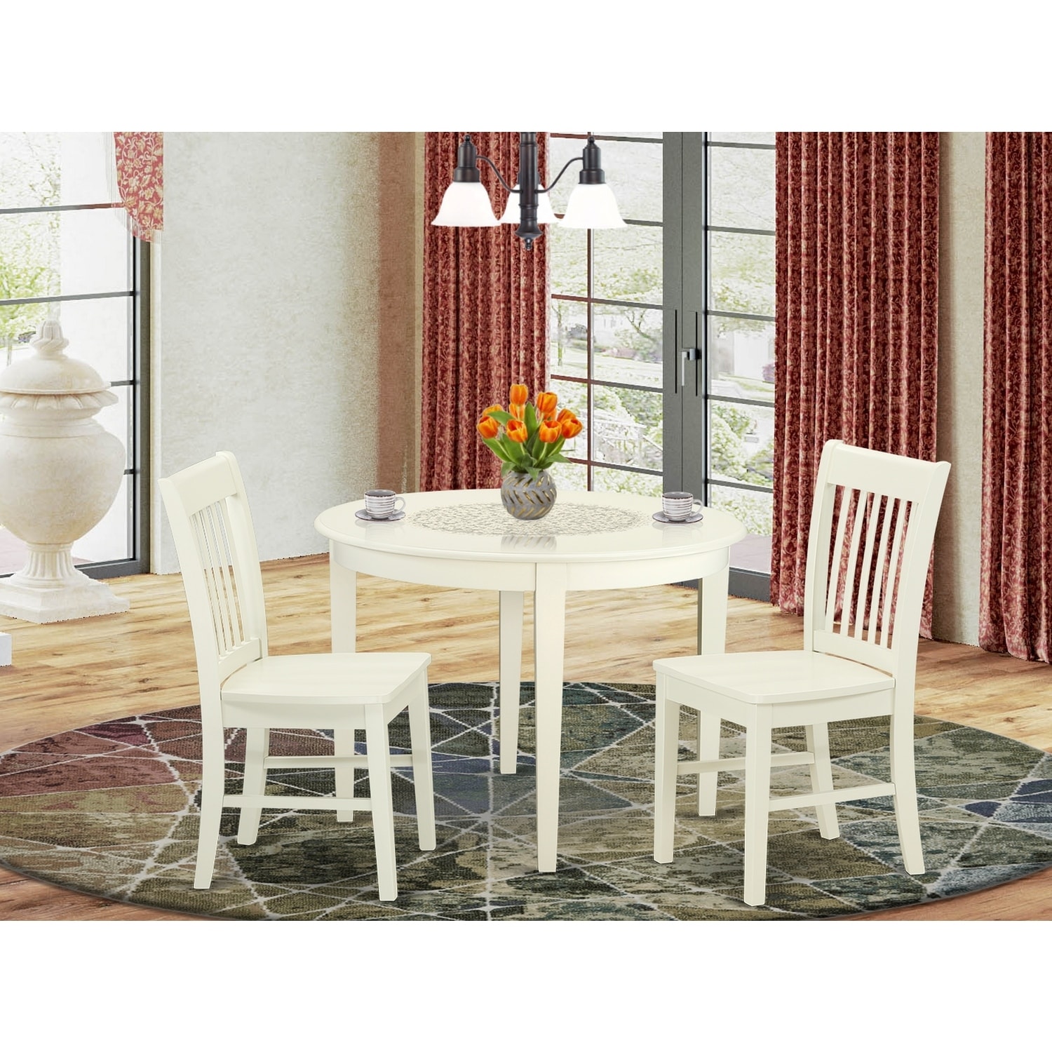 Kitchen Table Set 3 Piece Round Dining Table & Chairs Linen White - Linen White