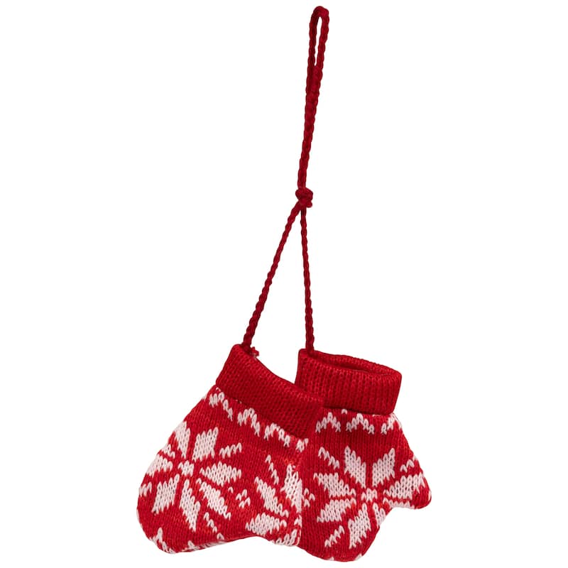 Nordic Knit Mittens Christmas Ornament - 4" - Red and White