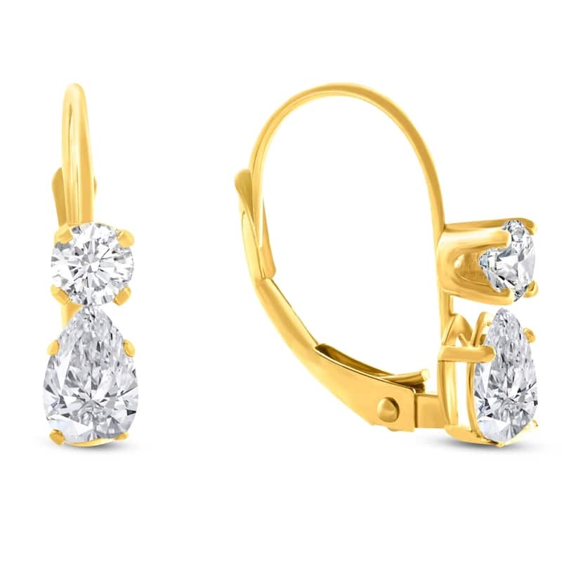 Bliss Diamond 1Ct TW Pear Shape Diamond Leverback Hoops Women's Earrings Gold 1/2" Tall - Yellow