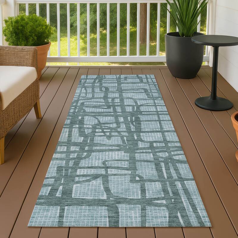 Machine Washable Indoor/ Outdoor Modern Centurion Chantille Rug - Teal - 2'3" x 7'6"
