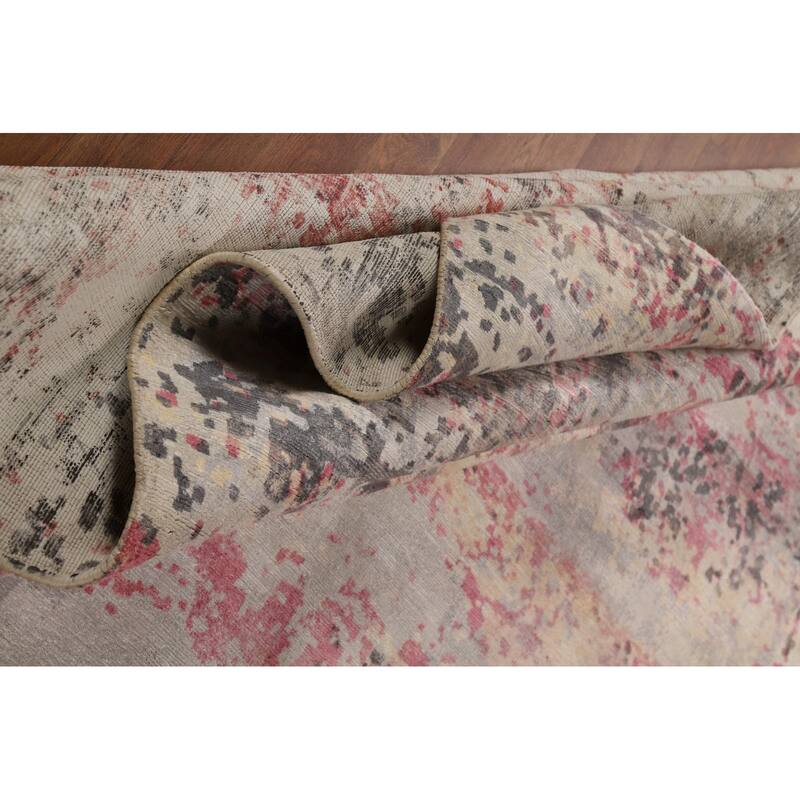 Contemporary Abstract Indian Area Rug Hand-Knotted Wool Carpet - 9'0"x 11'10"