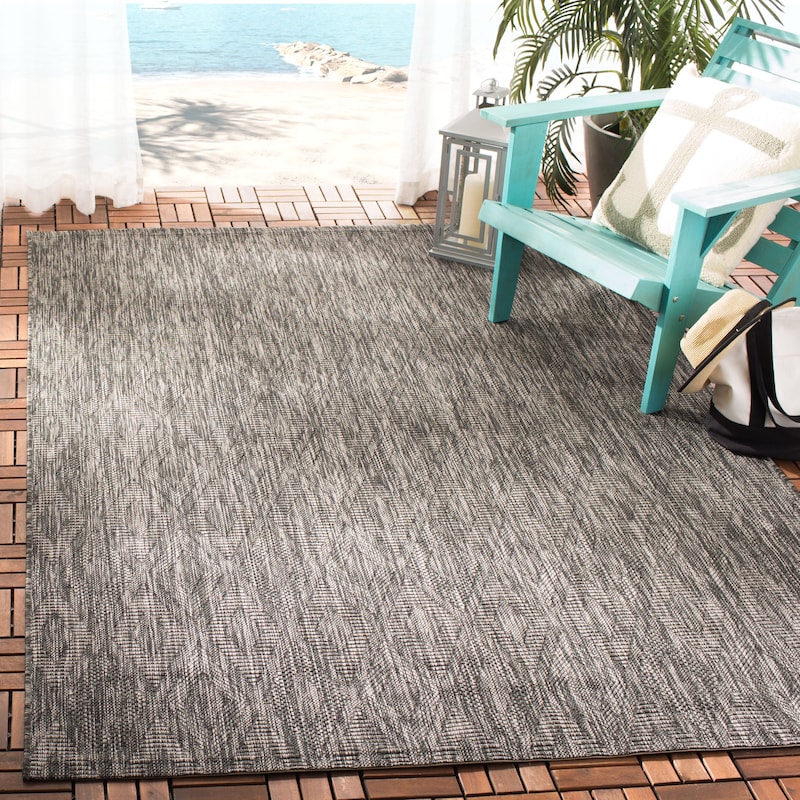 SAFAVIEH Courtyard Marolyn Indoor/ Outdoor Waterproof Patio Backyard Rug - 9' x 9' Square - Black/Black