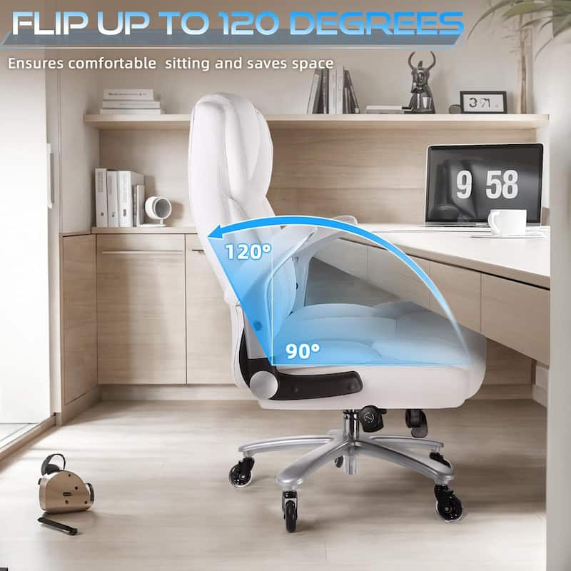 BOSSIN 600lbs Big and Tall Office Leather Chair with Flip up Armrest, Ergonomic Lumbar Support and Quiet Rubber Wheel