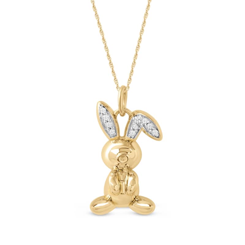 1/20ct TDW Diamond Animal Giraffe, Bunny and Dachshund Dog Necklace in Gold Plated Silver for Women - Yellow Gold Plated Bunny - Yellow