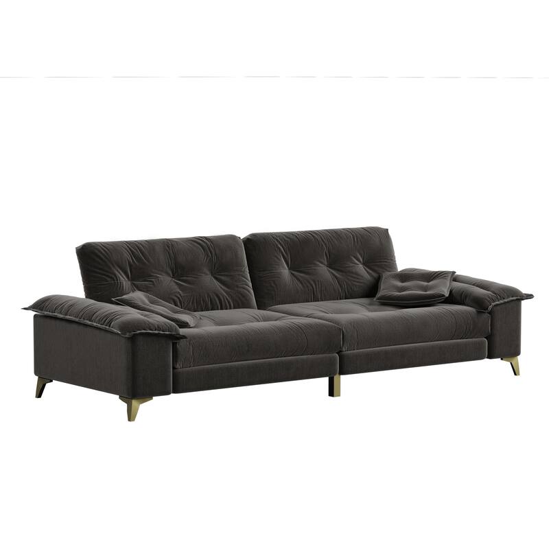 104.7" Modern Sectional Sofa with Tufted Design, Removable Armrests, Metal Legs & 2 Pillows, Chenille Upholstered Couch