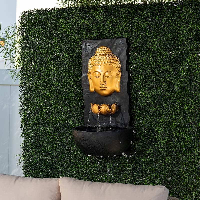 XBrand 30 in H Fiber Resin Wall Buddha Zen Outdoor Garden Water Fountain w/ warm LED Light
