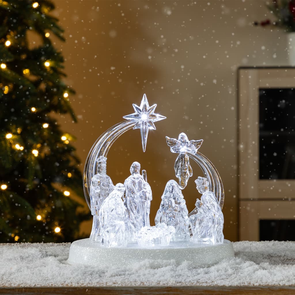 Glitzhome 9''L Christmas Lighted Acrylic Tabletop Nativity Scene Figurine