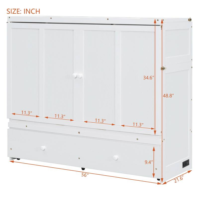 Full Size 2-in-1 Murphy Bed with USB/Outlets & Storage Drawer