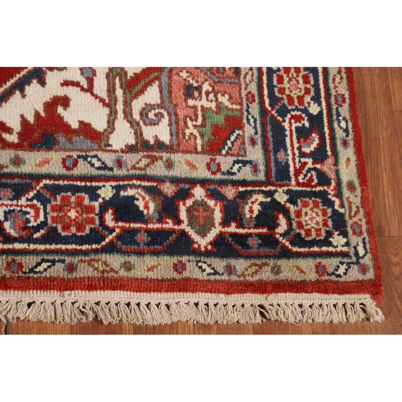 Orange Heriz Serapi Oriental Accent Rug Handmade Wool Carpet - 4'0" X 5'11"