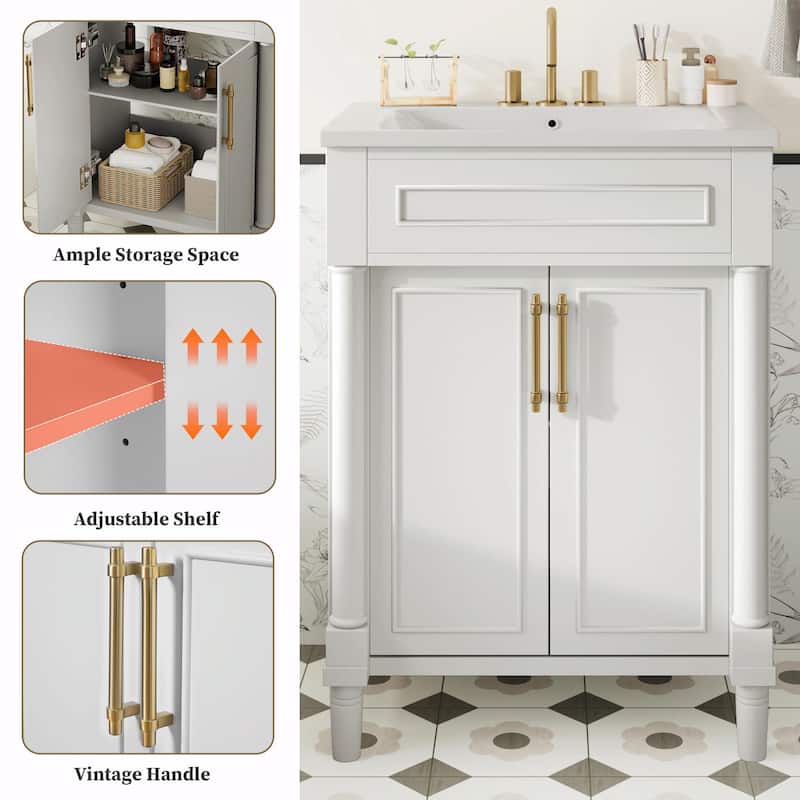 24" Bathroom Vanity with Integrated Ceramic Sink