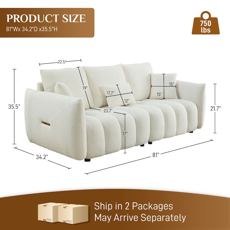 Ouyessir Overstuffed Upholstered Deep Seat Soft Fabric Sofa with 3 Pillows