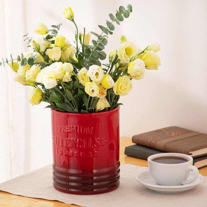 LOVECASA Ceramic 7.2" Large Utensil Holder for Kitchen Countertop