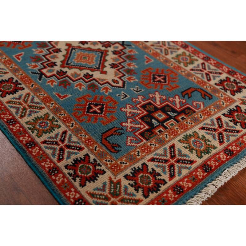 Blue Kazak Oriental Foyer Rug Hand-Knotted Wool Carpet - 2'0"x 3'0"