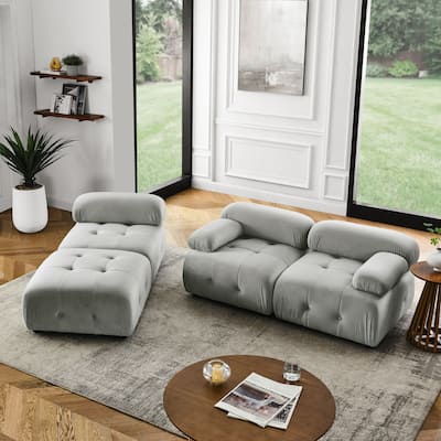 Ouyessir Modern Velvet Upholstered Large Modular Sectional Sofa with Removable Armrest