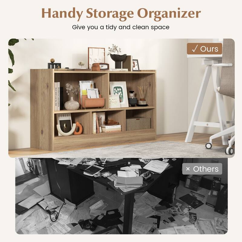 Kids Storage Cabinet with 5 Cubes and Display Shelf Bookcase Organizer for Bedroom and Playroom - 44" x 12" x 24" (L x W x H)