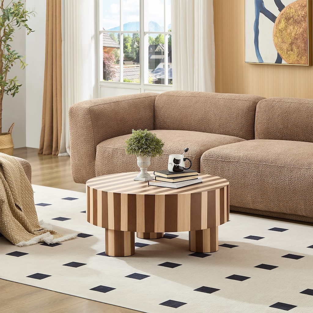 Round Wood Coffee Table, Natural Finish For Living Room