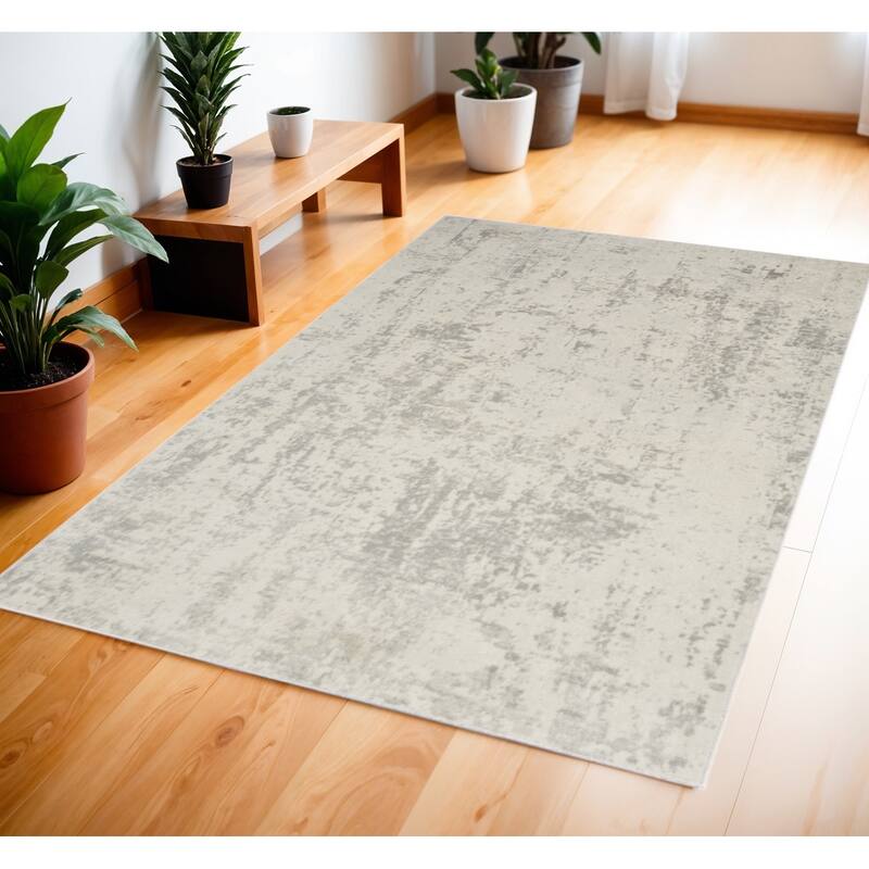 Power Loomed Abstract Modern Durable Area Rug - 69' X '45' X '0.32 - Gray and Ivory - Rectangle