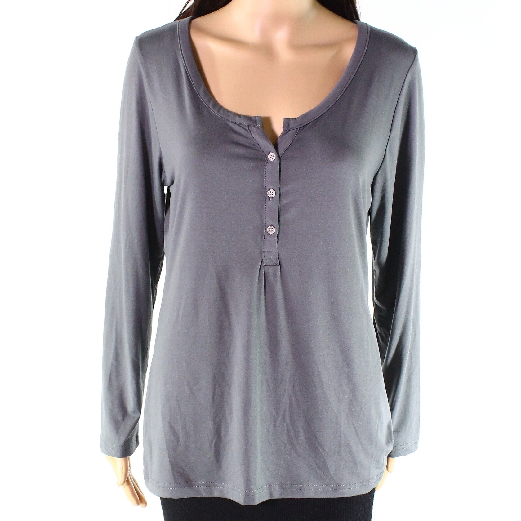 Shop Ink Ivy Gray Womens Size Large L Scoop Neck Henley Solid Knit