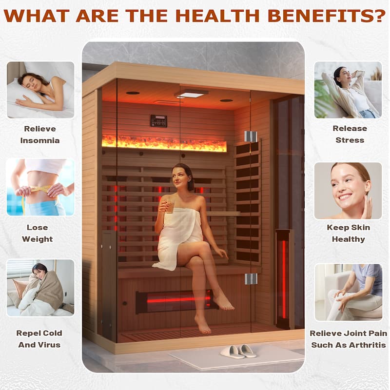 EROMMY up to 3 Person Infrared Sauna with 15-Minute Warm-Up Heater Tube and Carbon Plate