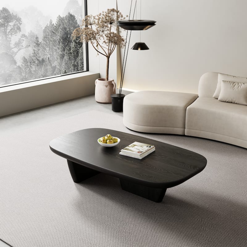 51" Modern Coffee Table with Two Legs,Solid Wood Veneer, Retangular Coffee Table for Living Room