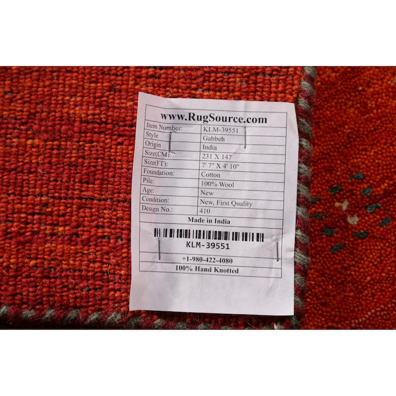 Gabbeh Indian Area Rug Hand-Knotted Tribal Oriental Wool Carpet - 4'10" x 7'7"