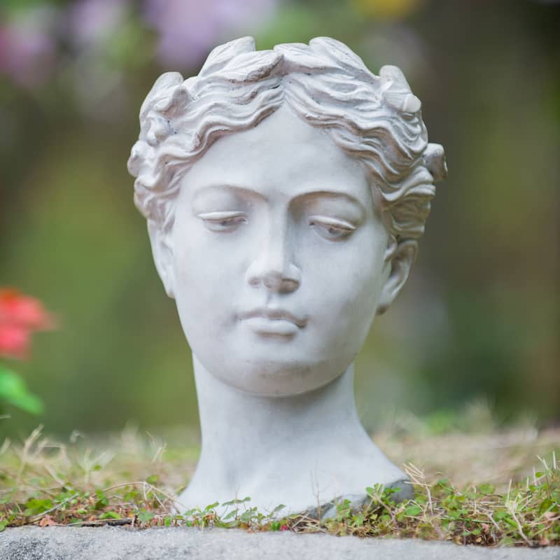 D7" x 11"Greek Style Cement Head Planter-Indoor Outdoor Home Garden Decor