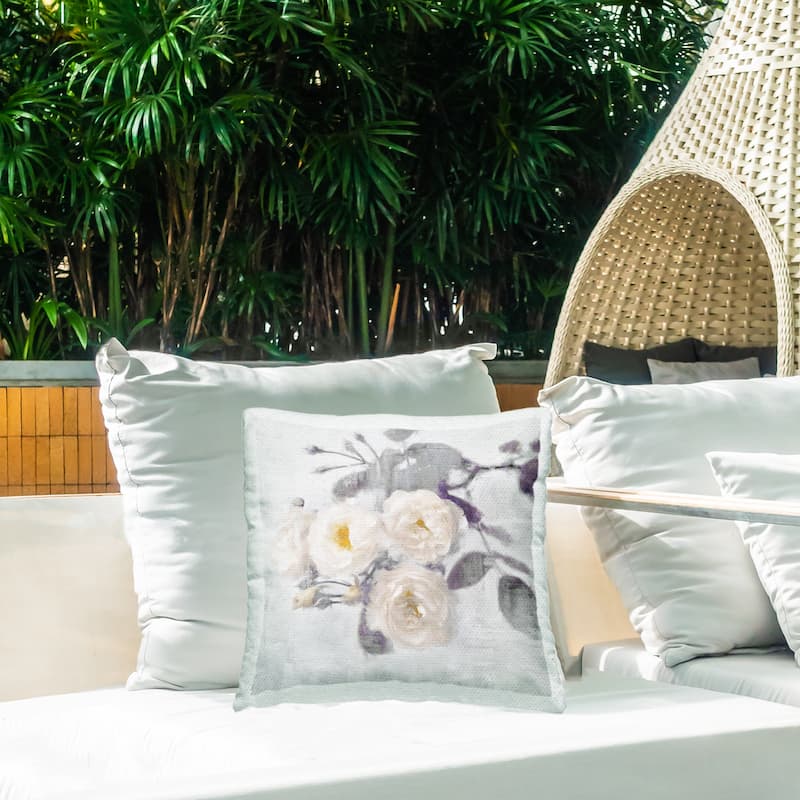 Stupell White Blooms on Grey Printed Outdoor Throw Pillow Design by Emily Ford