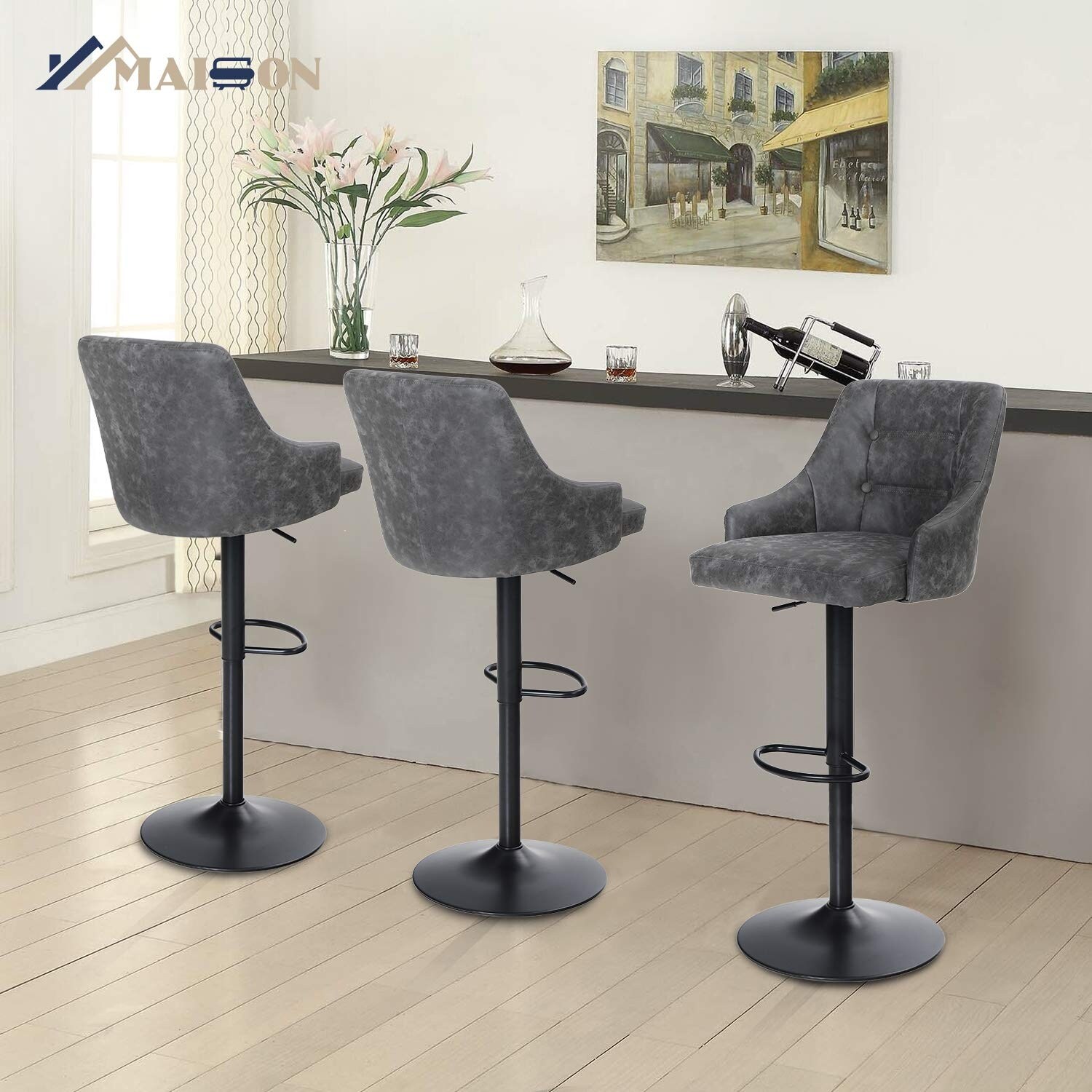 Adjustable leather bar store stool