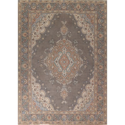 Gray Tabriz Persian Vintage Area Rug Hand-Knotted Oriental Wool Carpet - 9'8"x 12'9"