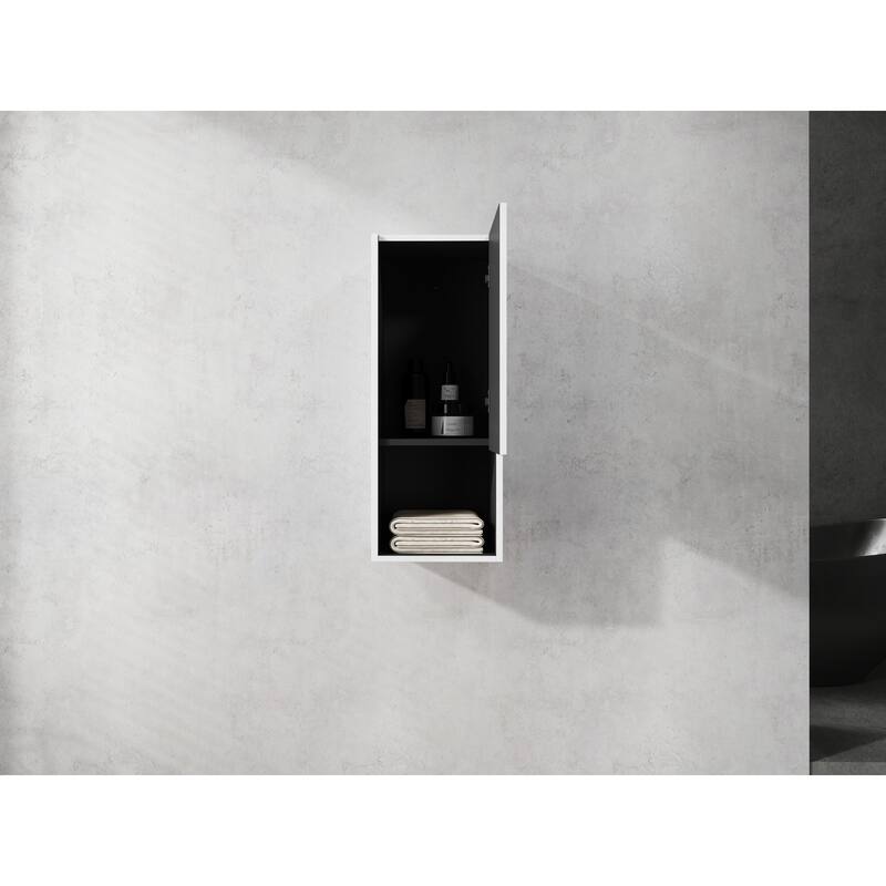 Modern Wall-Mounted Bathroom Side Cabinet with Soft-Close Doors, Floating Design, 6 Storage Compartments, 12-Inch Width