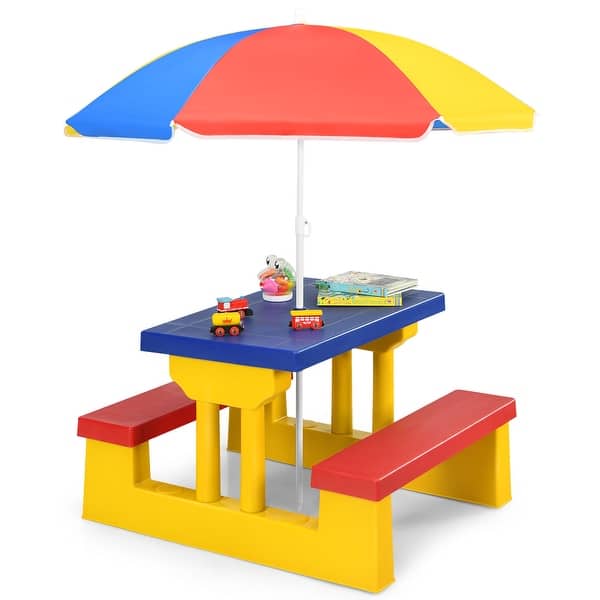 slide 2 of 22, Costway Honeyjoy Kids Picnic Table Set with Removable Umbrella Indoor - See details