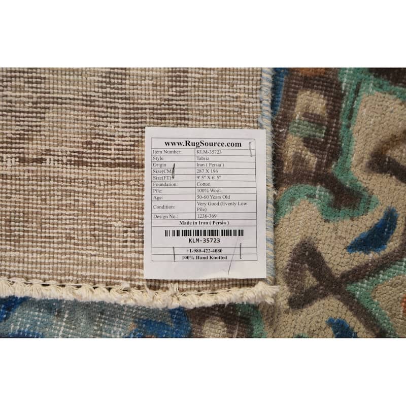 Blue Medallion Tabriz Persian Area Rug Handmade Oriental Wool Carpet - 6'5"x 9'5"
