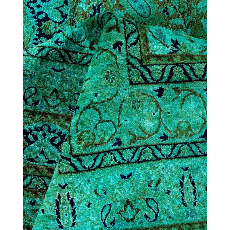 Overton Hand Knotted Wool Vintage Inspired Modern Contemporary Overdyed Green Area Rug - 9' 10" x 14' 3"