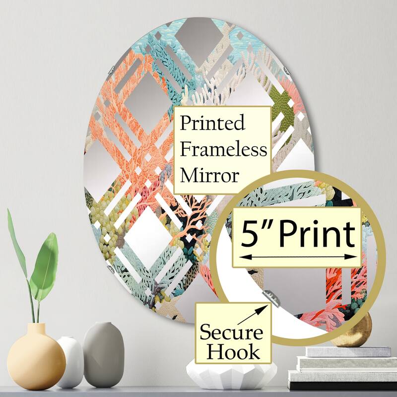 Designart "Colorful Coral And Anemones Scenery I" Coastal Coral Peach Nautical & Coastal Wall Mirror For Hallway