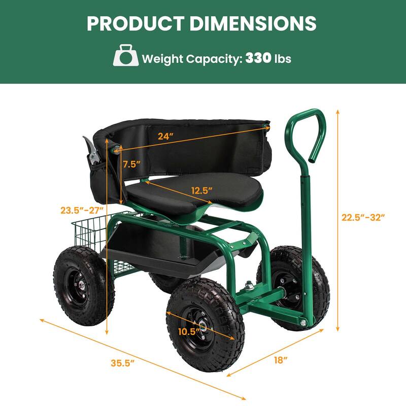 Costway Rolling Garden Cart Height Adjustable Scooter with Swivel Seat - See Details