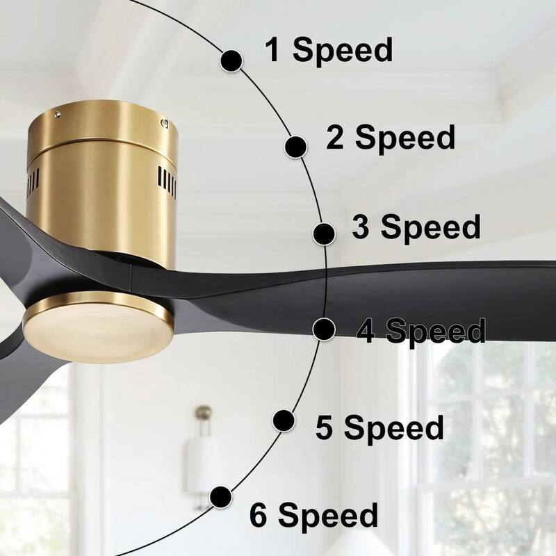 52'' Flush Mount Ceiling Fan with DC 3 Carved Wood Blades and Remote Control, without Light - 52''×52''×10.24''