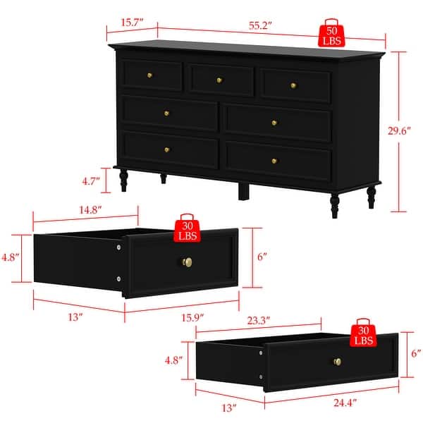Contemporary 7 Drawer Bedroom Dresser with Modern Silver Color Handles -  Bed Bath & Beyond - 36902493
