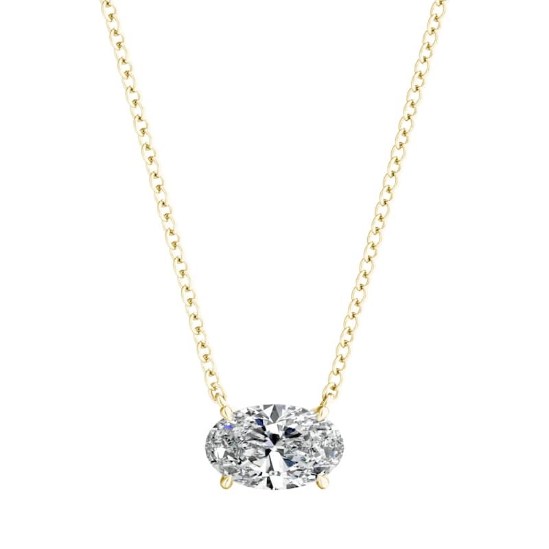Auriya 14K Gold Lab Grown Oval Diamond Floating East-West Solitaire Necklace 0.25 to 5.00 ct. tw. (F-G VS) - Yellow - 5.00 ct. tw.