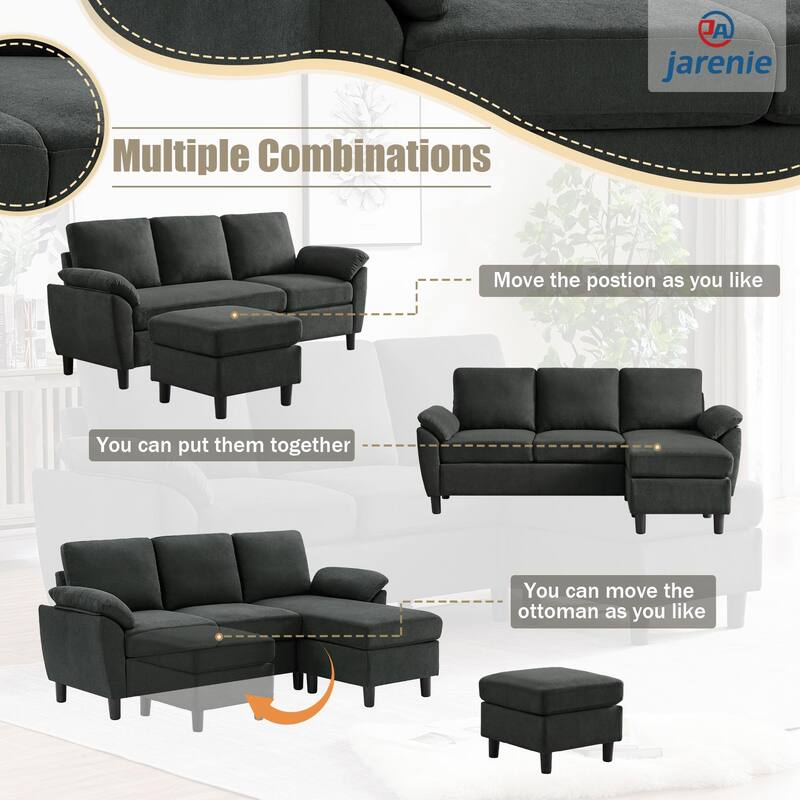 Modern Sectional Sofa Couch L Shaped with Removable Armrest, Convertible Couch with Reversible Ottoman for Living Room