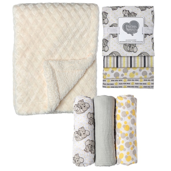 slide 2 of 4, Baby Boys and Baby Girls 8 Piece Elephants Baby Gift Set, Ivory and Yellow Yellow