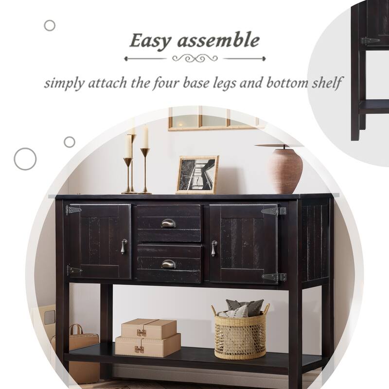 Solid Wood Sideboard Console Table with Drawers Cabinets and Bottom Shelf