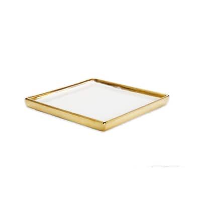 White Square Tray Gold Edged - White/Gold