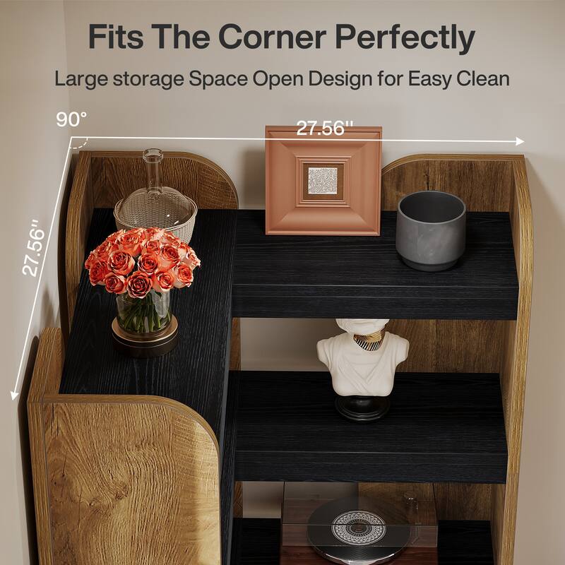 6-Tier Wooden Bookcase, 70.9-Inch Tall Corner Bookshelf