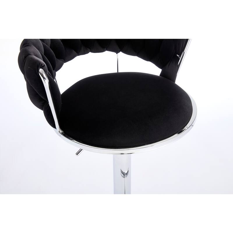 Set of 2 Bar Stools,with Chrome Footrest and Base Swivel, Height Adjustable, Velvet Upholstered + Chrome Leg Simple Bar Stool