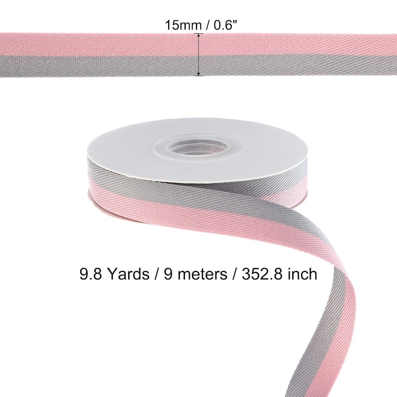 9.8 Yards Christmas Striped Ribbon, Ribbon Candy Roll - Pink/Gray - 9.8 Yards x 0.6"
