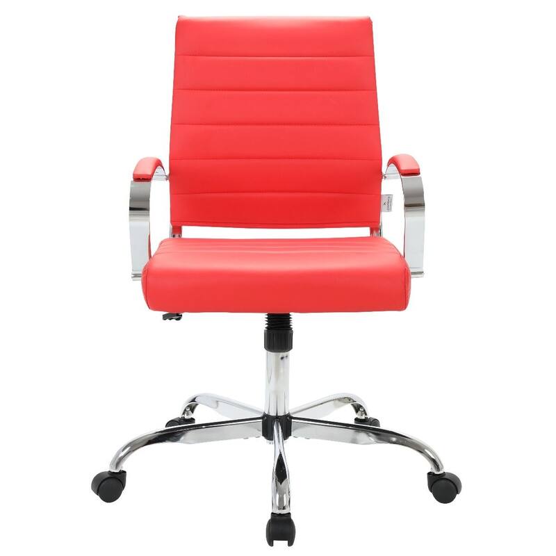 LeisureMod Benmar Mid-Back Swivel Leather Office Chair W/ Chrome Base