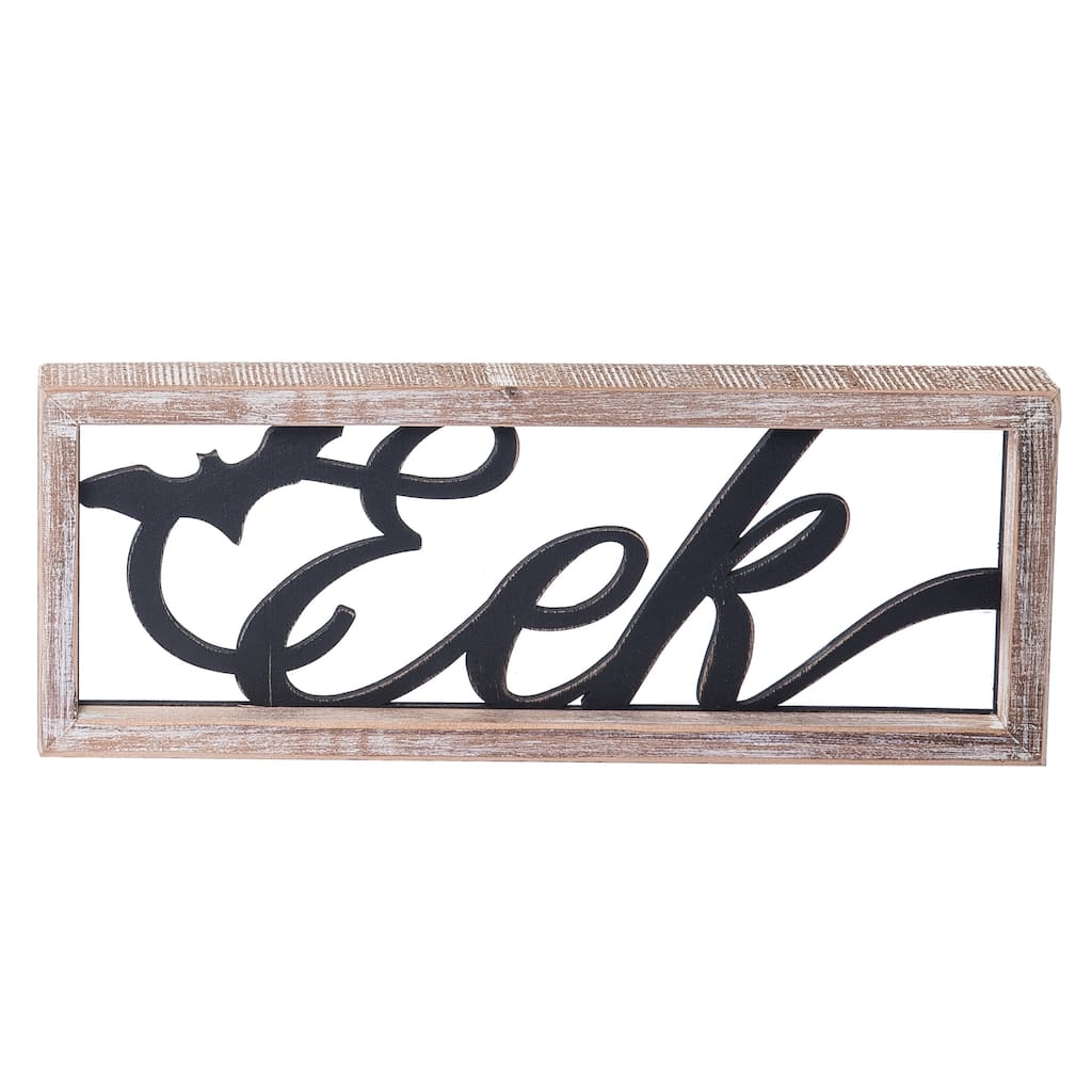 Transpac Wood 14.17 in. Multicolor Halloween Eek with Natural Frame